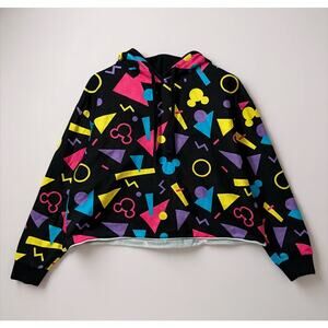 Disney Mickey Mouse Icons Geometric Print‎ Black Crop Hoodie Women’s Size Large